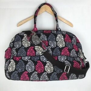 Vera Bradley Large Quilted Duffel Tote Bag Weekender Black Magenta Gray Floral